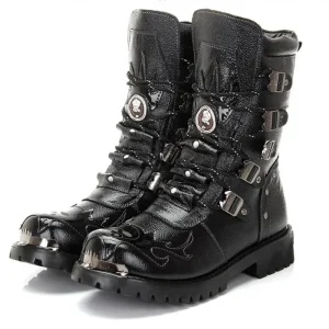 Stivali da moto da uomo invernali nuova moda a metà polpaccio Punk Rock Punk scarpe da uomo in vera pelle nera alta stivali Casual da uomo 38-46 1