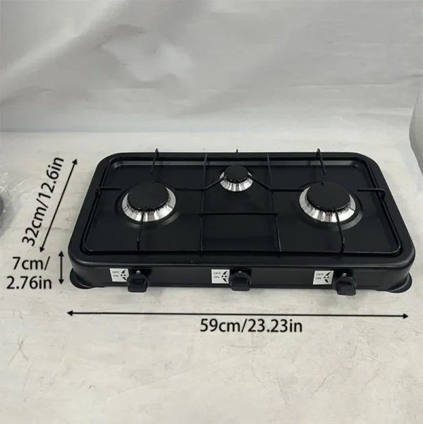 Fornello a gas portatile a tre fuochi di qualità USA con regolatore e tubo flessibile standard USA 2