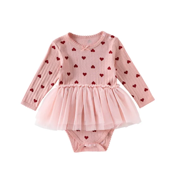 0-24M Neonato Bambino Vestiti Della Ragazza Cuore Stampa Pagliaccetto Del Bambino Manica Lunga 100% Cotone Tuta Carino Dolce Principessa vestito 6