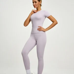Fitfemme Set completo da yoga a maniche corte da donna: leggings morbidi e a vita alta e top aderente per allenamento, palestra, corsa 1