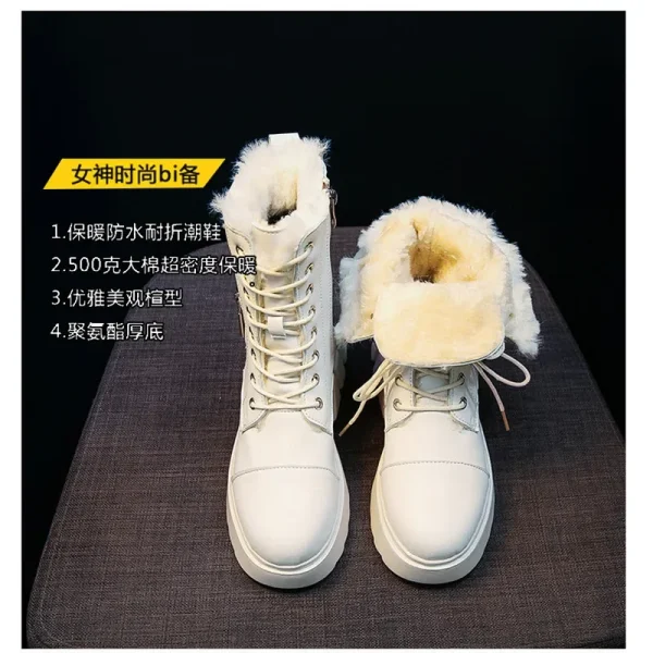 Stivali da neve da donna Beige peluche pelliccia calda stivali causali scarpe Sneakers stivaletti alla caviglia piattaforma suola spessa scarpe invernali stringate2021 4