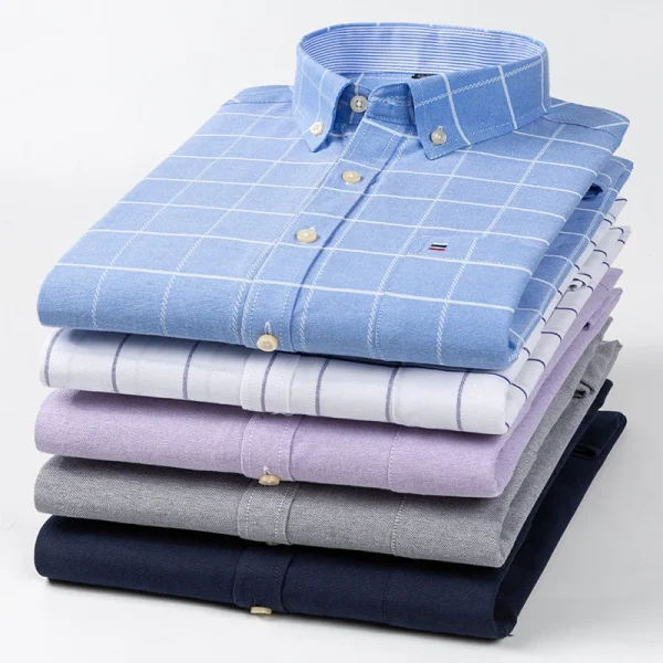 Camicie da uomo in cotone 100% Oxford maniche lunghe plaid morbido vestibilità regolare camicia formale tasca camicetta sociale abiti maschili S-7XL 2