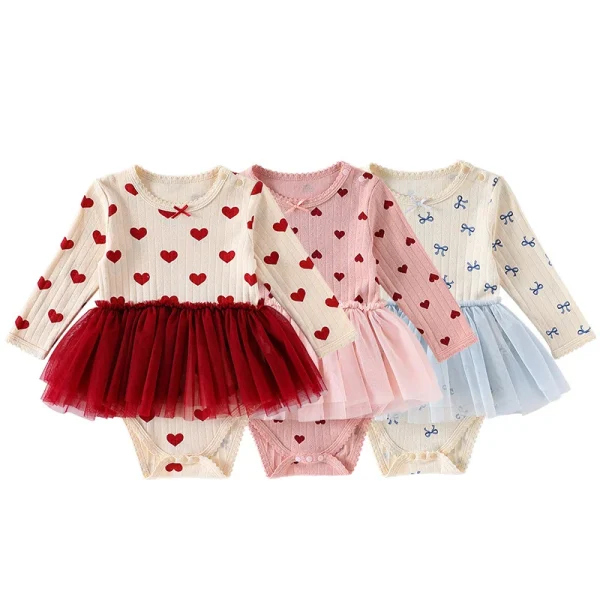 0-24M Neonato Bambino Vestiti Della Ragazza Cuore Stampa Pagliaccetto Del Bambino Manica Lunga 100% Cotone Tuta Carino Dolce Principessa vestito 2