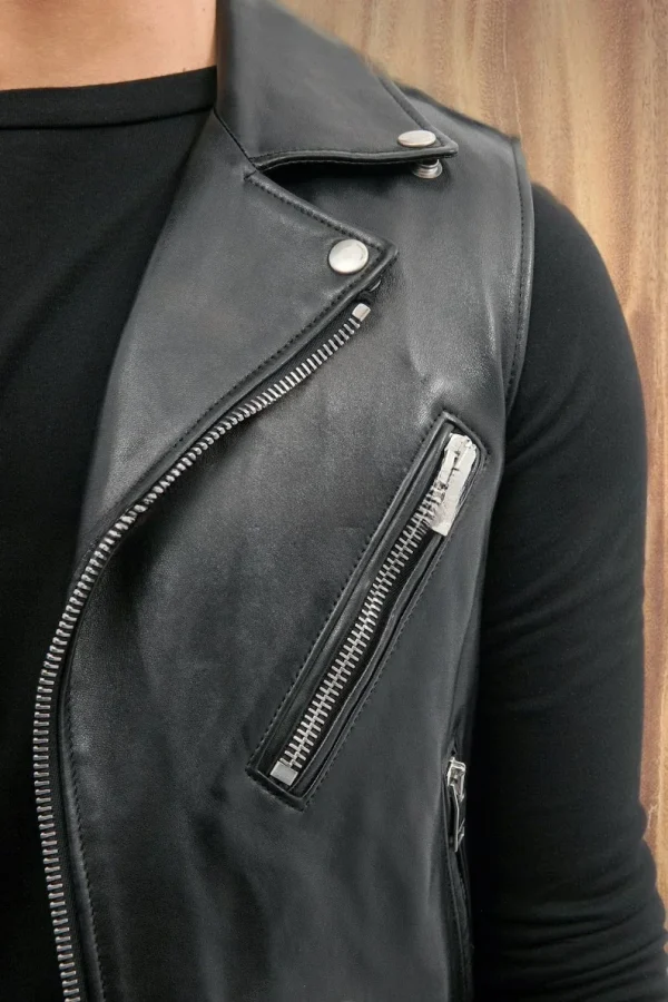 Costume da cavaliere con canotta in pelle da uomo, armatura in pelle medievale, gilet senza maniche, gilet in pelle con lacci 4