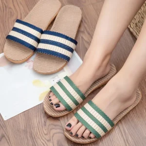 Pantofole da donna in lino Pantofole da coppia leggere Scarpe da casa antiscivolo Pantofole da interno 1