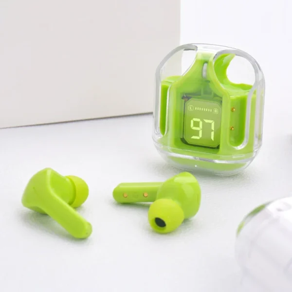 Auricolari traslucidi con cancellazione del rumore compatibili con Bluetooth con custodia di ricarica con display digitale Piccoli auricolari per lavoro sportivo 5