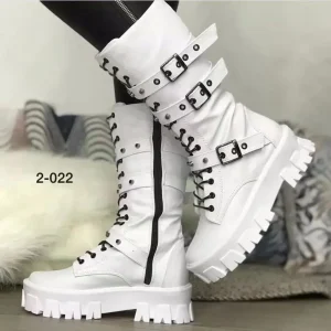 Stivali da donna di marca di lusso Inverno Nuova piattaforma in pelle Pu Moda Lace Up Stivaletti punk gotici Scarpe da lavoro casual botines mujer 1