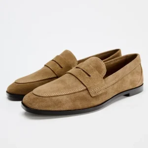 TRZA 2025 Marrone Primavera Autunno Scarpe da donna in pelle scamosciata imitazione pelle piatta Bocca media mocassini casual scarpe comfort moda morbida 1