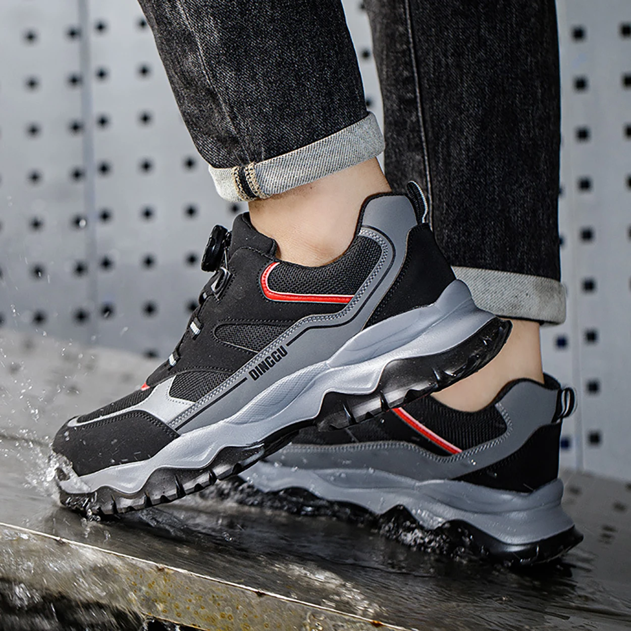 Scarpe antinfortunistiche con bottone rotante di nuova moda Scarpe da lavoro anti-sfondamento anti-perforazione Scarpe sportive da uomo Stivali protettivi antiscivolo 4