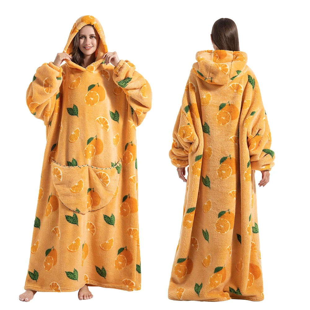 Felpa con cappuccio coperta oversize per adulti Abiti lunghi da donna per uomo Inverno Addensare soffice coperta con cappuccio indossabile Coperte di flanella calde 2