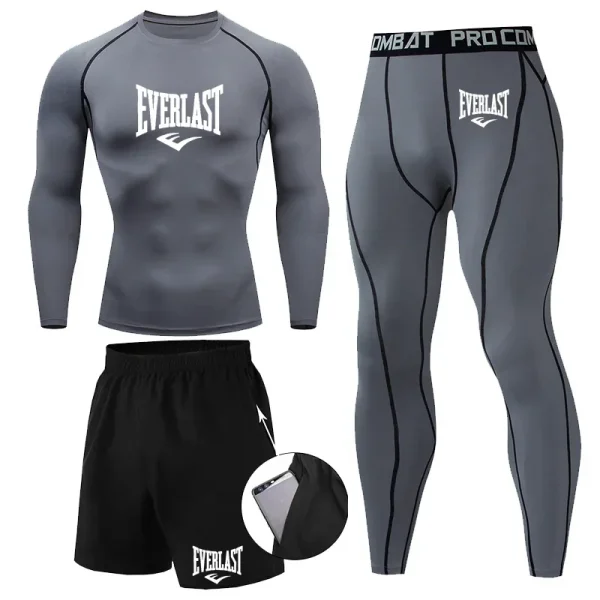 EVER/LAST Abiti da uomo neri Camicie a compressione Leggings Elasticità Fitness Palestra Corsa Traspirante Quick Dry Rashguard Set da uomo 6