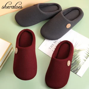 Shevalues Pantofole invernali da casa per donna Uomo Pantofole in pelliccia soffice calda per interni Morbide scarpe antiscivolo in cotone per interni Taglia 46-47 1