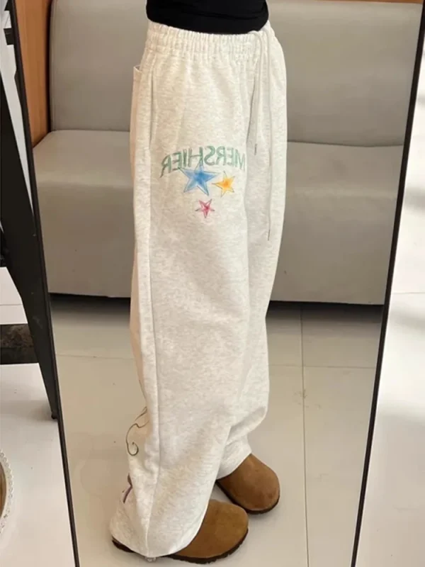 Pantaloni sportivi con stampa stelle streetwear Pantaloni larghi da donna con lettera a vita alta Pantaloni larghi con tasche Harajuku vintage Bf Pantaloni americani Novità 3