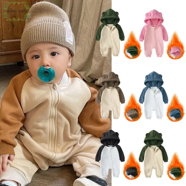 New Winter Baby pagliaccetto vestiti addensare Fleece Bear con cappuccio Warm Infant Onesies Toddler Girl tuta neonato body Boy pigiama 1