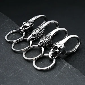 Vintage Gothic Animal Keychains For Men Women 316L Stainless Steel Hip Hop Skull Keychain Waist Belt Clip Jewelry Gift Wholesale 1