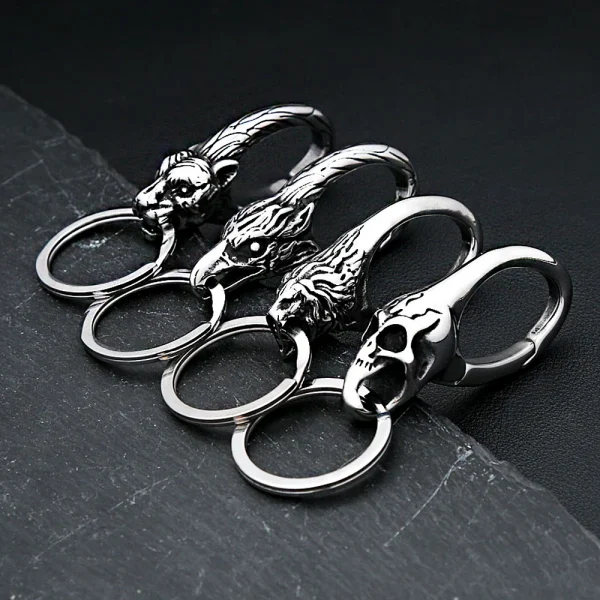 Vintage Gothic Animal Keychains For Men Women 316L Stainless Steel Hip Hop Skull Keychain Waist Belt Clip Jewelry Gift Wholesale 1