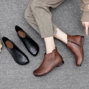 Scarpe da donna piatte primaverili 2025 Stivaletti moda Retro Casual Plus Size Stivaletti corti Cerniera Tinta unita Caldo piatto Zapatos Mujer 1