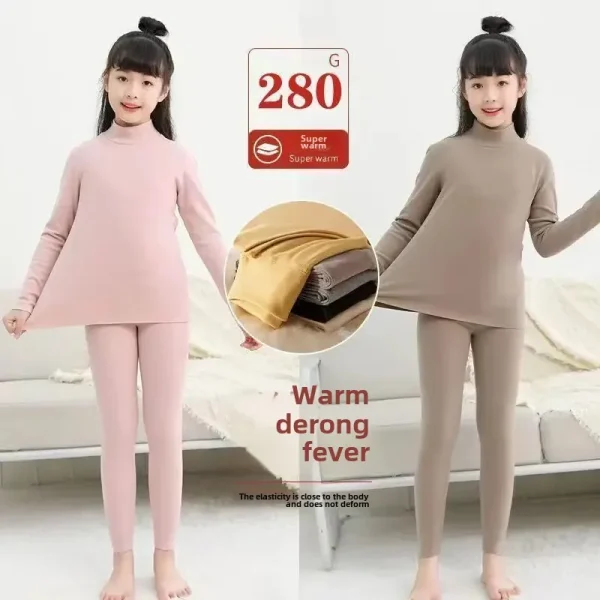 Giacca autunnale per bambini foderata in pile e ispessita Strato base per bambini Polo superiore/collo tartaruga Abito caldo per bambini di mezzo a grande 3