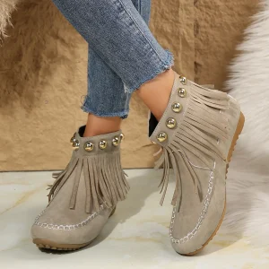 Stivali da donna invernali nuovi stivaletti con frange vintage scarpe casual con cerniera laterale da donna punta tonda stivali da neve da donna Zapatos De Mujer 1
