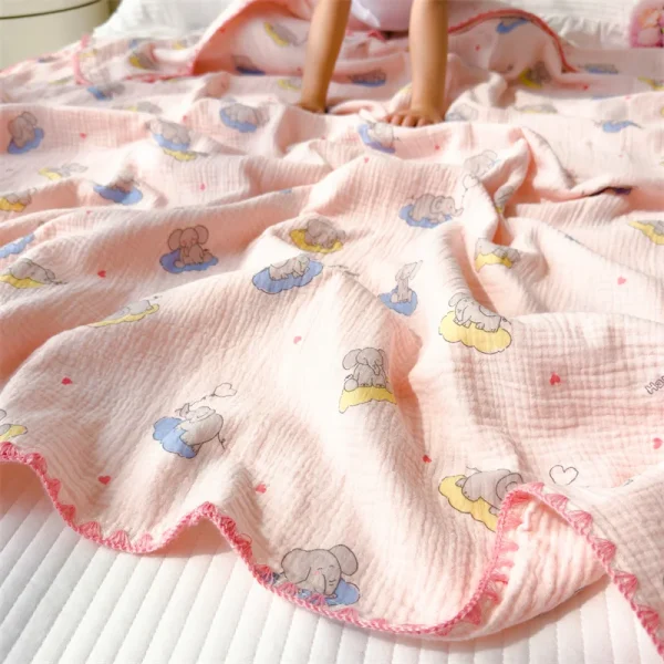 Coperta in cotone 100% Coperta antiacaro per letto Coperta per divano in stile cartone animato per bambini Coperta di garza a doppio strato Singolo/Queen/King 6