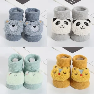 Calzini per bambini con orso cartone animato per ragazze dei ragazzi Autunno Inverno Calzini caldi per neonati in morbido cotone Calzini antiscivolo per bambini carini 1
