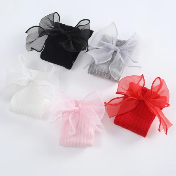 Primavera estate 1 paio di calzini alti al ginocchio in cotone 0-3 anni con grande fiocco abbigliamento per bambina neonato neonato bambino bambini calzini 2