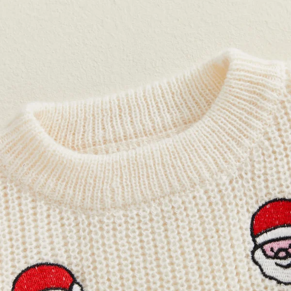 Maglione natalizio per bambino da bambino Top pullover lavorato a maglia a maniche lunghe a costine ricamato con Babbo Natale per l'autunno inverno 4