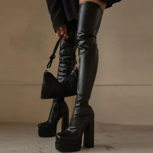 2025 nuovissimi stivali alti con plateau nero taglie forti di buona qualità da donna scarpe sexy con tacco super alto sopra il ginocchio 1