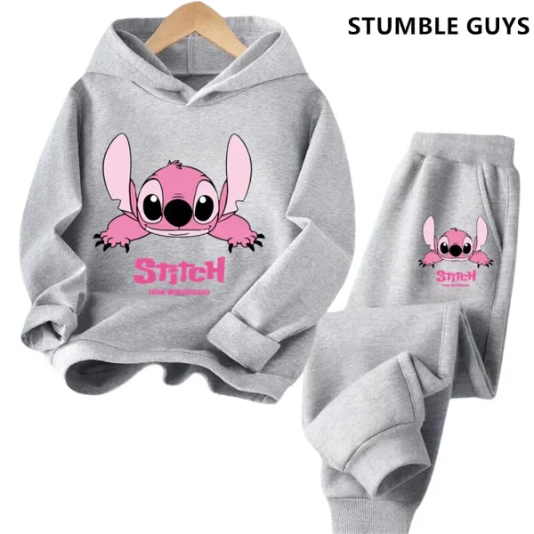 Felpe con cappuccio per bambini Stitch Kawaii Moda Pullover Felpa Anime Trucksuit Manga Cartoni animati Ragazze Ragazzo Bambini Autunno Abbigliamento casual 3