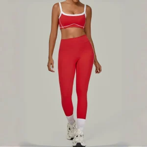 Tuta da yoga Sport Fitness Vita alta Pesca Hip Stretto Imbottitura rimovibile Reggiseno sportivo Completo da corsa Abbigliamento da allenamento Set di leggings da palestra 1