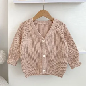 2025 Nuovo Autunno 2-6 Anni Bambini di Lavoro A Maglia Abbigliamento Neonate Ragazzi di Lavoro A Maglia Cardigan Cappotto A Maniche Lunghe Con Scollo A V Maglione di Colore Solido 1