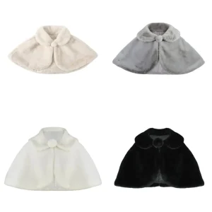 Scialle di peluche per ragazze Elegante abito da principessa Cappotto abbinato Mantello per ragazze di fiori Accessori per mantello con risvolto in tinta unita per bambini 1