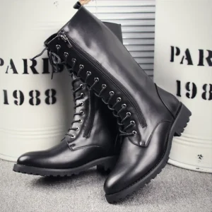 Stivali casual autunno inverno da uomo in stile britannico scarpe in pelle originali alla moda nere stivali da moto alti da cowboy long knight botas 1