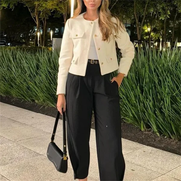 MUJER 2025 Giacca corta in tweed Cappotto donna Bottoni Manica lunga Giacche eleganti per donna Cappotti corti Moda Novità in capispalla 3