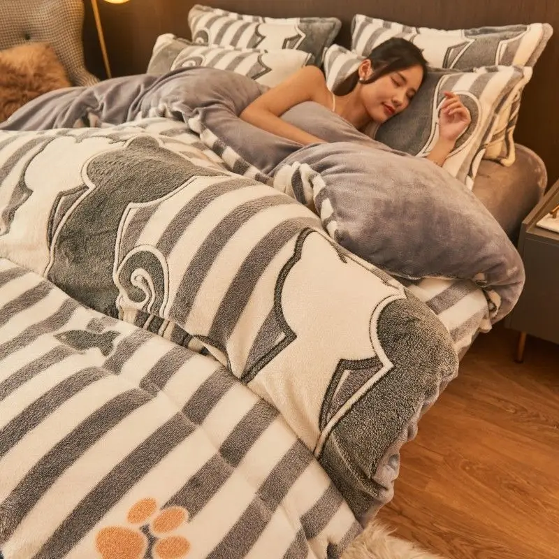 WOSTAR Copripiumino invernale in flanella calda 220x240 king size coppia copripiumino soffice velluto in pile set di biancheria da letto matrimoniale di lusso 2