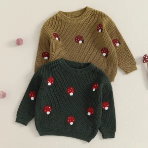 Natale inverno neonata ragazzo maglione maglione lavorato a maglia ricamo a fungo caldo maniche lunghe Pullover bambino maglieria Top 1