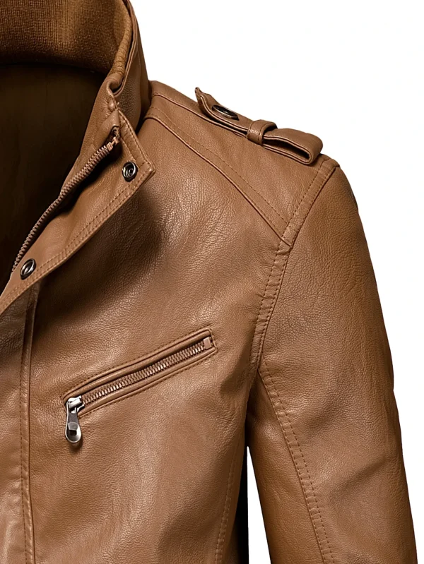 Cappotto da uomo invernale casual giacca in pelle vintage stile Inghilterra Parka da uomo Oumor uomo autunno moda giacca lunga in pelle con tasca calda 5