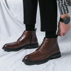 British Winter New scarpe stringate a punta con Zip Patchwork stivaletti in pelle verniciata da uomo Casual di lusso scarpe alte Zapatos Hombre 1