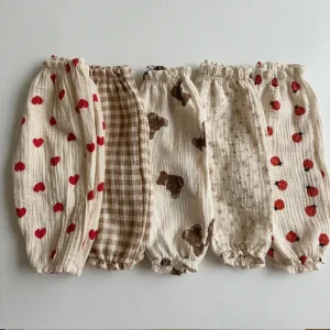 Pantaloni per bambini in cotone organico Neonati per bambini Autunno Primavera Estate Inverno Stampa carina Pantaloni in mussola morbida Pantaloni Capris 1