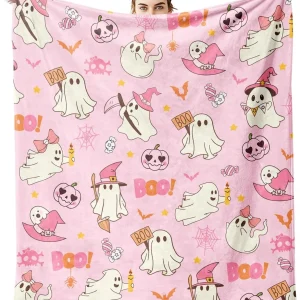 1PC Coperta da tiro a tema Halloween Simpatico fantasma Boo Bella coperta sottile rosa Regali per divano letto Auto Casa Campeggio per tutte le stagioni 1