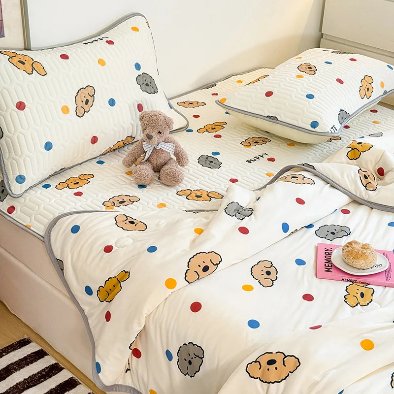 Trapunta estiva in cotone lavorato a maglia con cartoni animati estivi di classe A da 1 pezzo, trapunta sottile lavabile in lavatrice per letto singolo matrimoniale 5