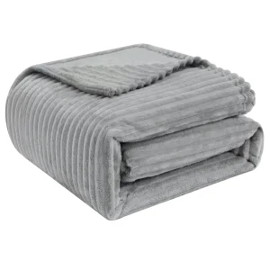 Coperta in flanella per divano, soffice coperta calda, trapunta con motivo a righe, adatta alla lavabile in lavatrice 1