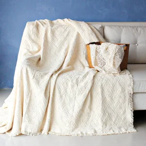Coperte da tiro per divano nordico, campeggio all'aperto, picnic, grande coperta per il tempo libero, relax, telo mare, tappeto da viaggio bianco, nappe, lino 1