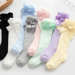 1 paio per neonate calzini estivi per bambini calzini lunghi alti al ginocchio bambini papillon fuori calzini in rete di cotone calzini solidi morbidi e sottili per neonati 1