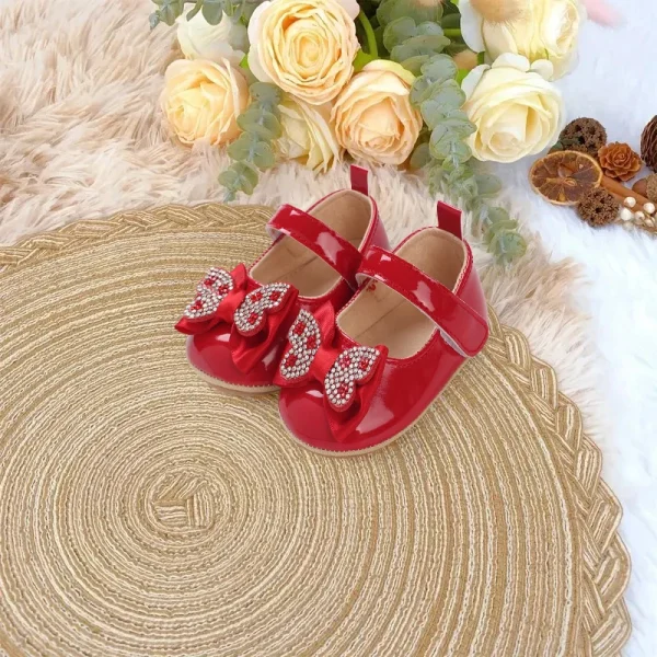 Scarpe casual Mary Jane con decorazione bowknot con strass carini per neonate, scarpe da passeggio leggere e antiscivolo per la primavera e l'autunno 6