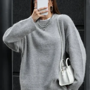 Maglione lavorato a maglia da donna autunno inverno lana mohair maglione grigio sottile pullover basic oversize da donna maglioni vintage rossi per donna 1