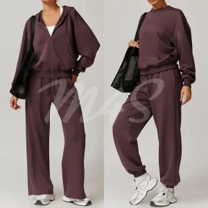 Logo personalizzato abbinato Set da allenamento in palestra per donna tuta sportiva da corsa invernale Set da Yoga con giacca felpa con cappuccio pantaloni maglione pantaloni sportivi 1