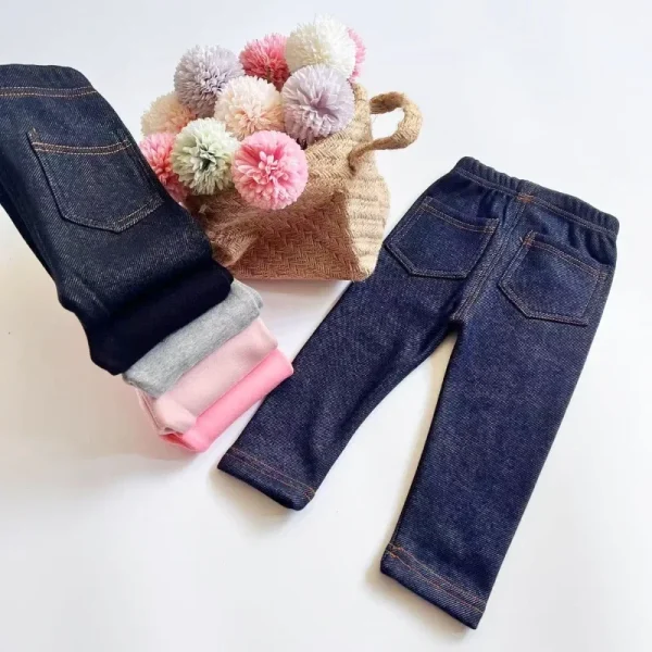 2025 Jeans invernali per bambini Ragazzi e ragazze Tinta unita Velluto sottile Cintura elastica Jeans Infantili Pantaloni in denim elastico1-6Y 3