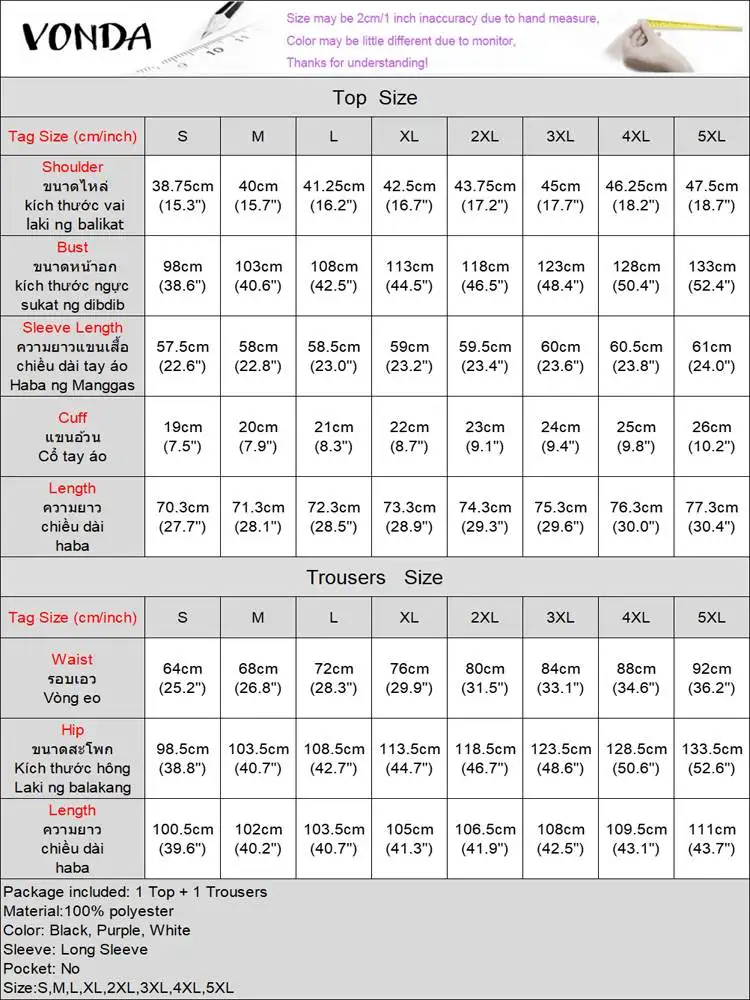 Plus Size VONDA Donna Autunno Collo alto Abiti Tinta unita Manica lunga Set coordinati Elegante pantaloni lunghi con spacco e gamba larga 2 pezzi 6