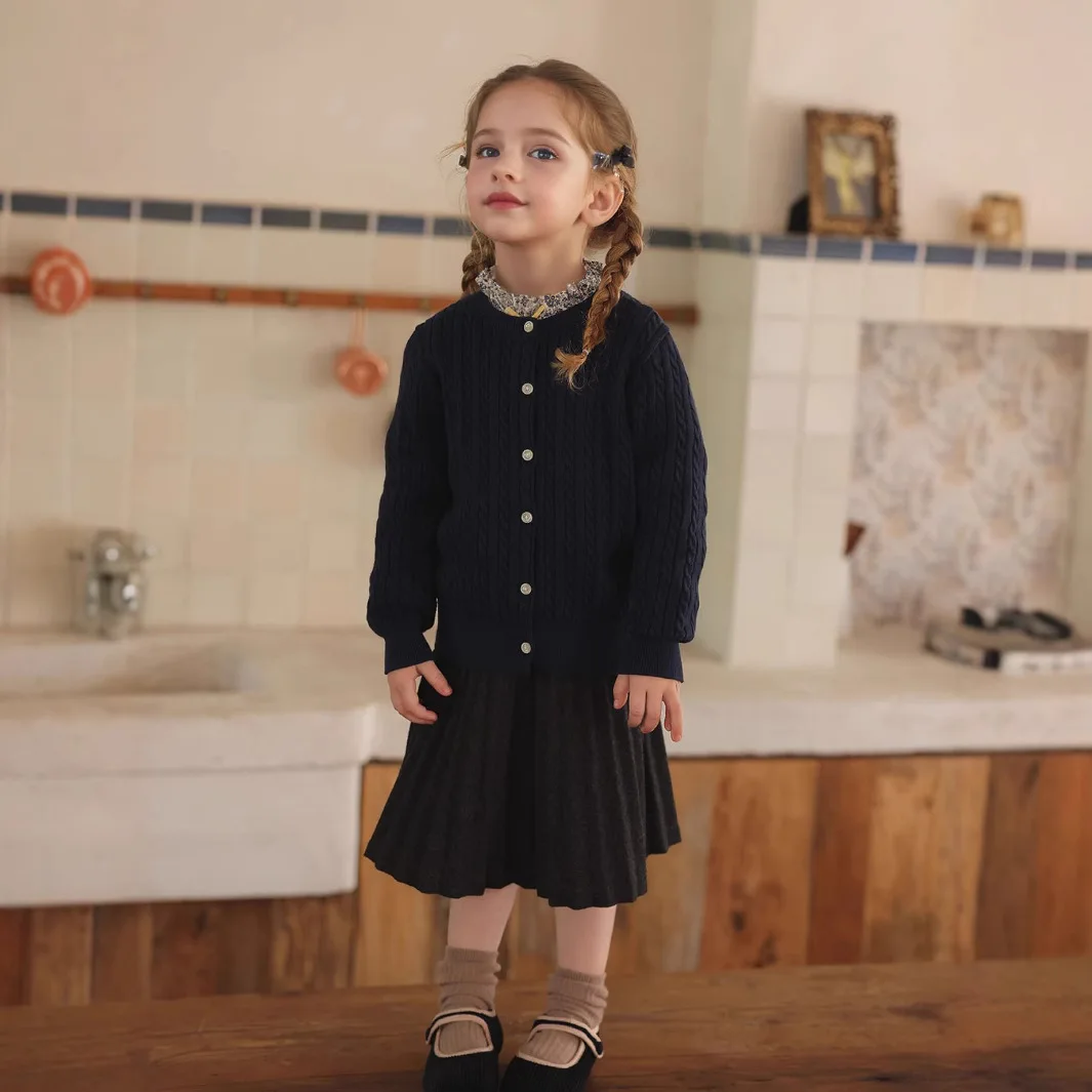 MY4030 Maglione per ragazze 2025 Autunno Nuovo Cardigan twist Maglione di lana per bambini Inverno Stile spagnolo Versatile Top Bambini 2